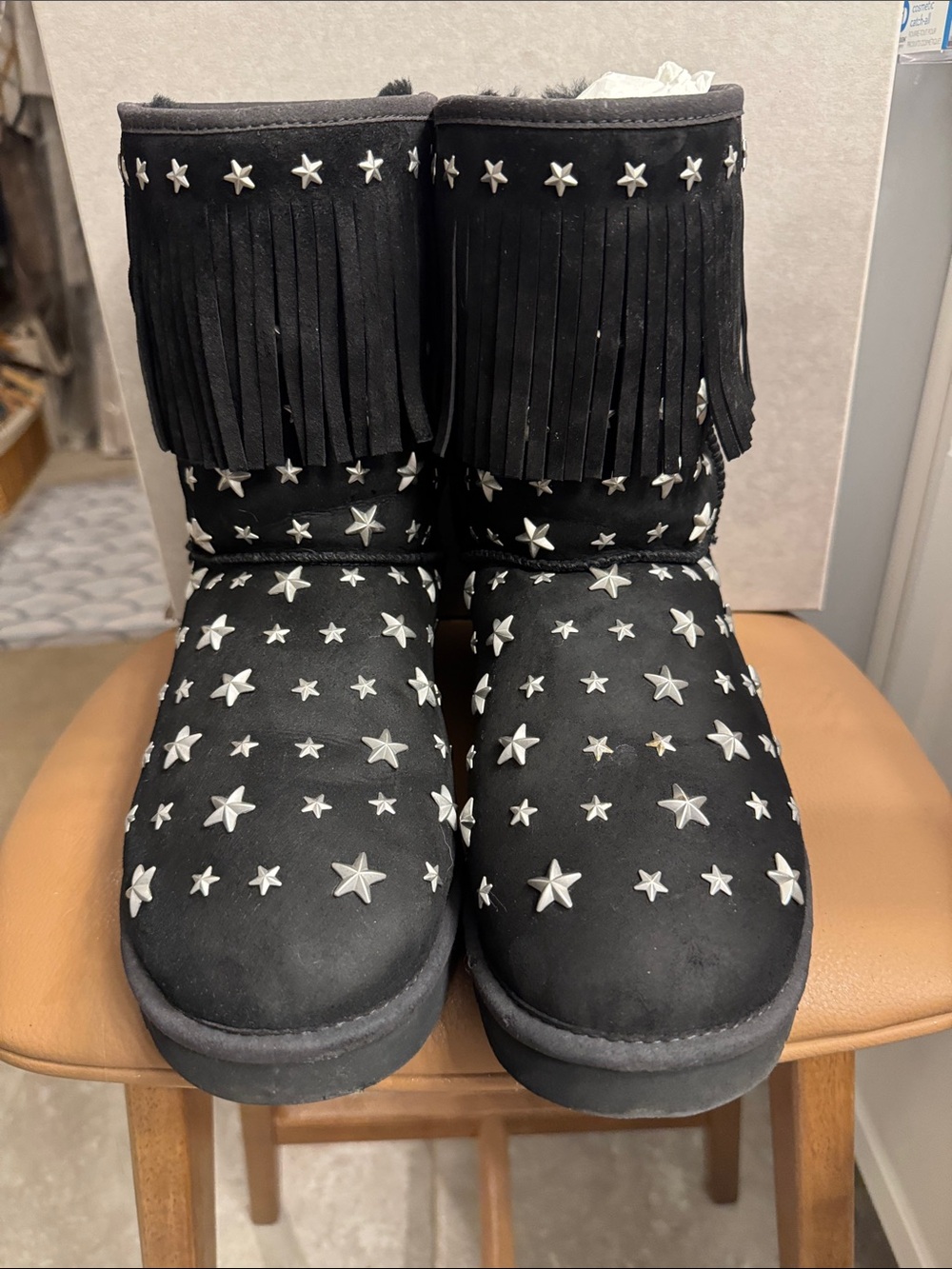 Jimmy Choo Black Suede Fringe Boots with Silver Star Studs - Picture 6 of 7
